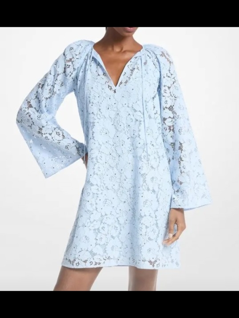 Michael Kors Light Blue Lace Shift Dress with Bell Sleeves size Medium